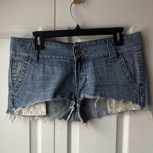 Refuge Blue Frayed Jean Shorts